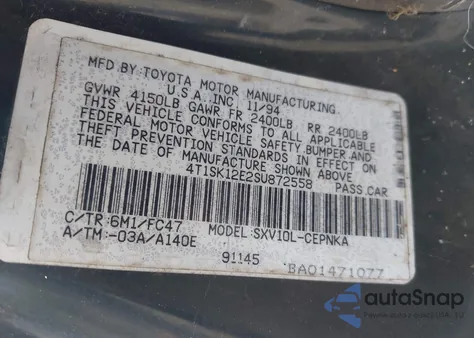 1995 Toyota Camry Le из США, поврежденный, VIN 4T1SK12E2SU872558